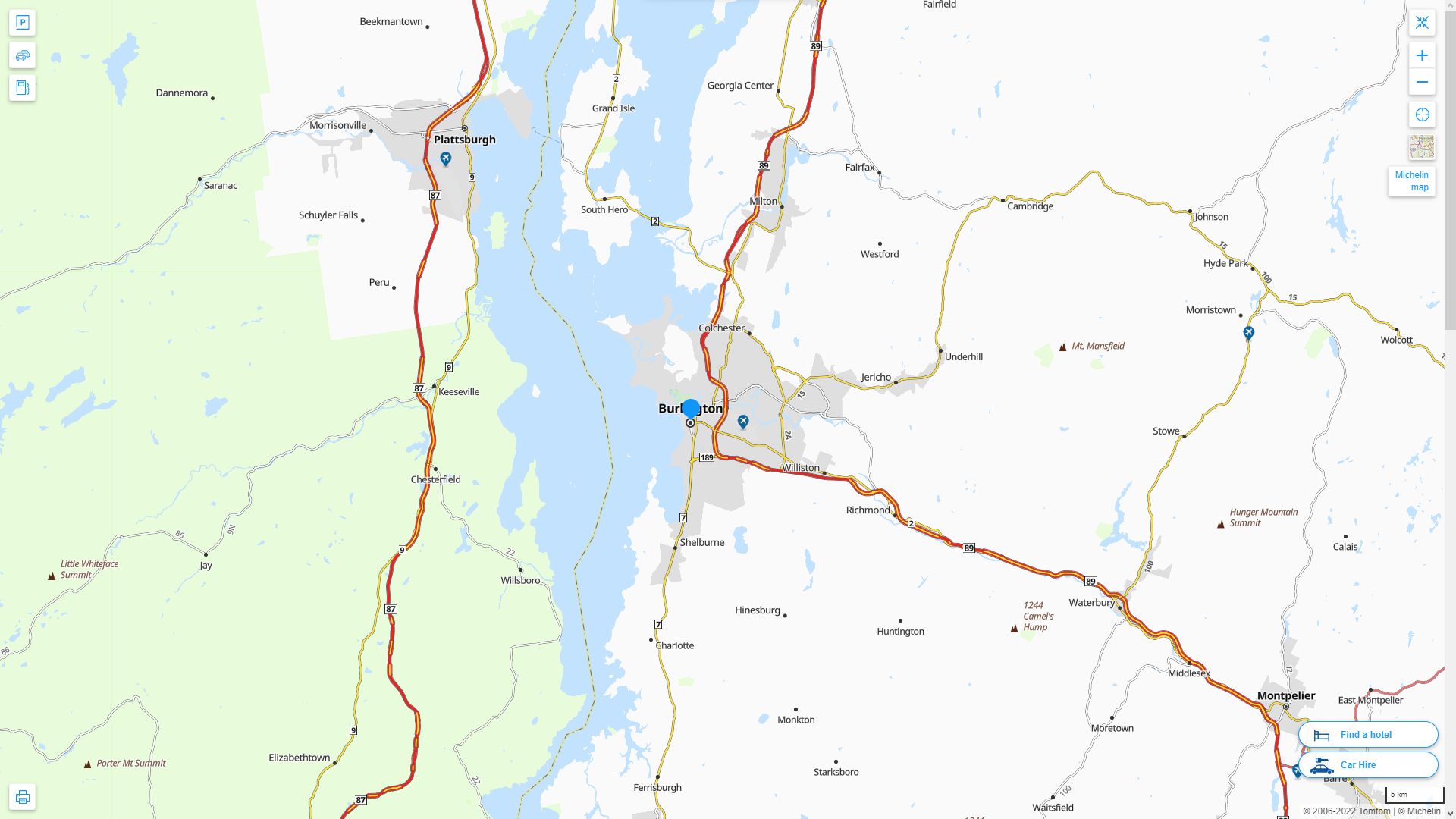 Burlington Vermont Highway and Road Map